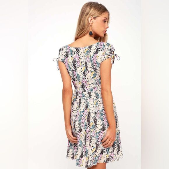 Free People | Miss Right Cream Floral Print Mini Dress M - Picture 4 of 14